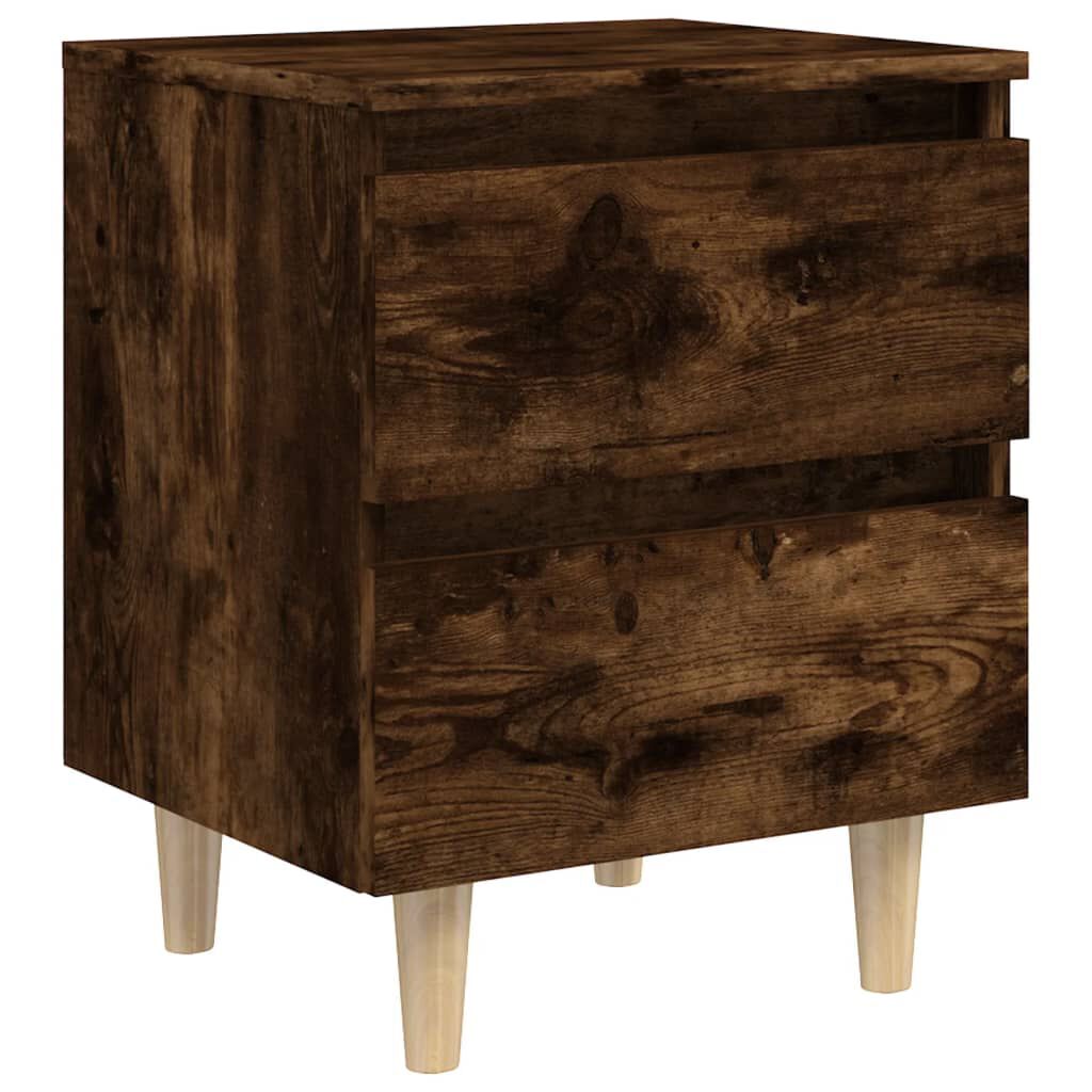 vidaXL Κομοδίνα 2 τεμ. Καπνιστή Δρυς 40x35x50εκ. Μασίφ Ξύλινα Πόδια