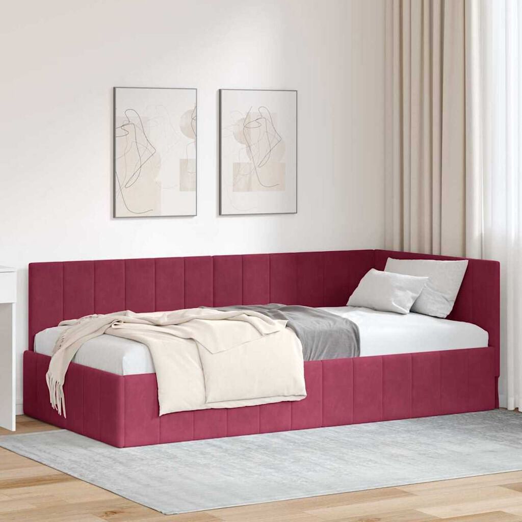 vidaXL Κρεβάτι Γωνίας με κεφαλάρι Μπορντό 90 x 200 cm Βελούδο
