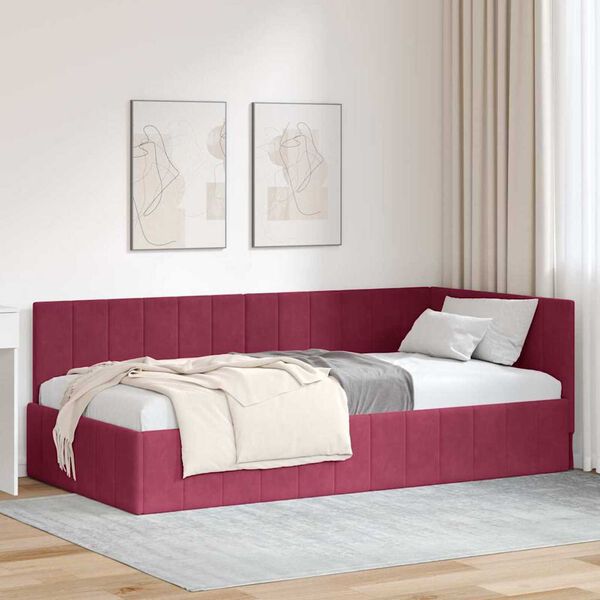 vidaXL Κρεβάτι Γωνίας με κεφαλάρι Μπορντό 90 x 200 cm Βελούδο