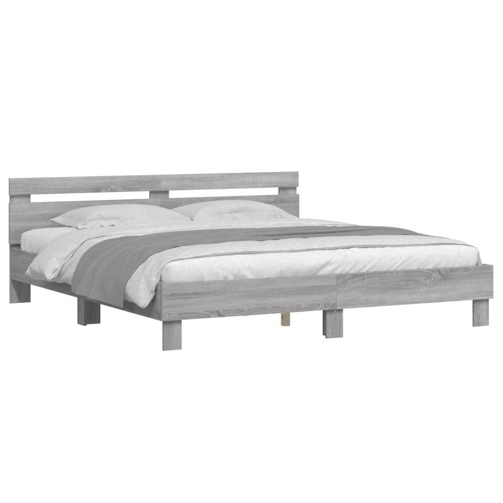 vidaXL Πλαίσιο Κρεβατιού με Κεφαλάρι Γκρι Sonoma 200x200εκ. Επεξ. Ξύλο