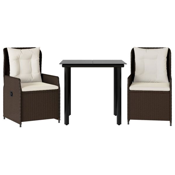 vidaXL Σετ Τραπεζαρίας Κήπου 3 τεμ. Καφέ Συνθετικό Ρατάν με Μαξιλάρια