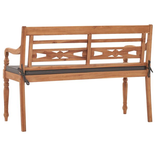 vidaXL Παγκάκι Batavia 120 εκ. Μασίφ Ξύλο Teak & Σκούρο Γκρι Μαξιλάρι