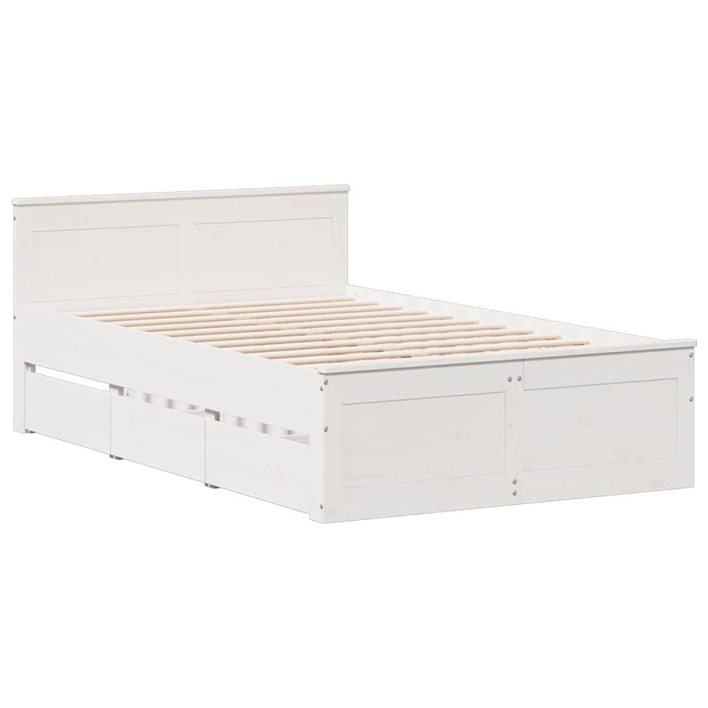 vidaXL Κρεβάτι Βιβλιοθήκη Χωρίς Στρώμα Λευκό 135x190 εκ Μασίφ Πεύκο