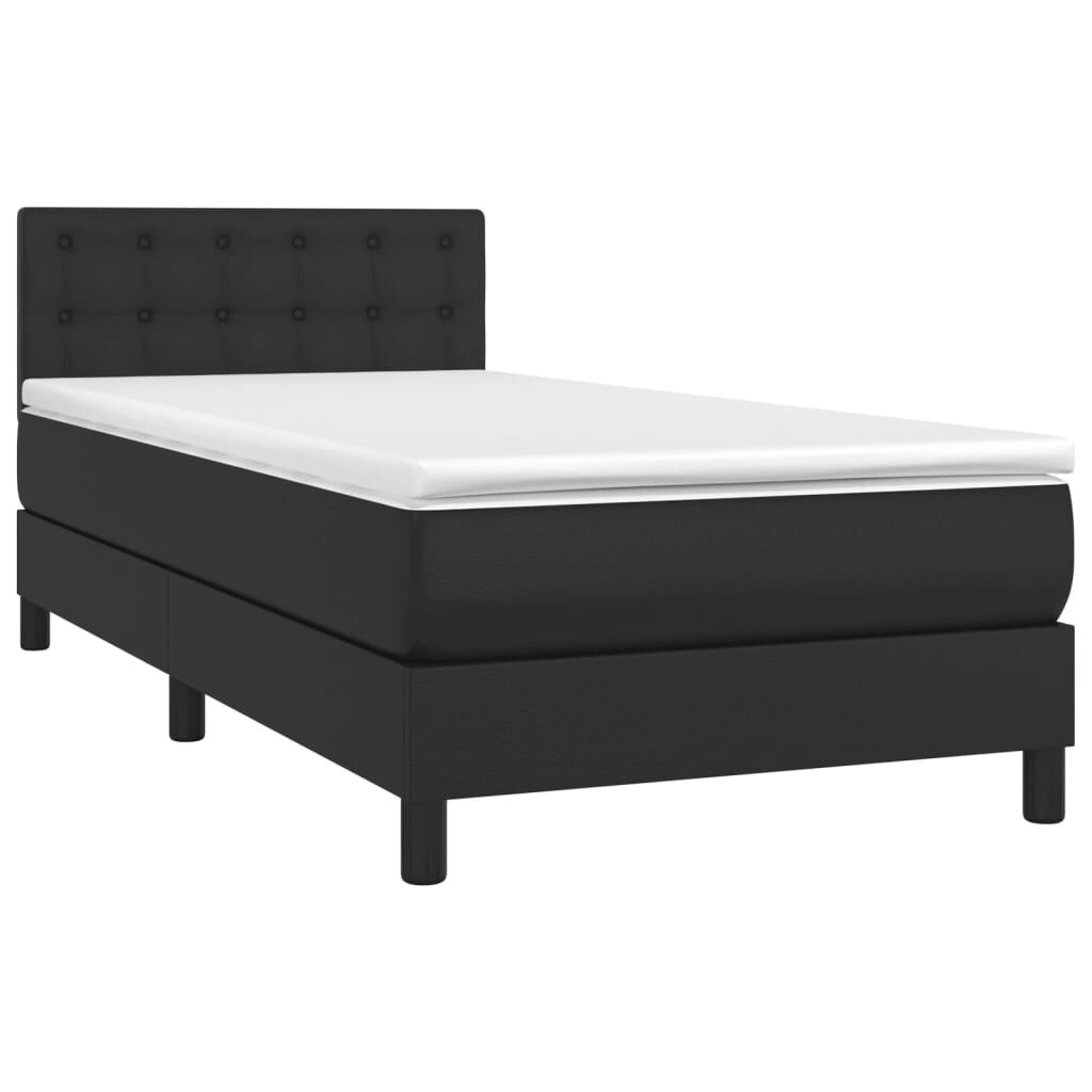 vidaXL Κρεβάτι Boxspring με Στρώμα & LED Μαύρο 90x200 εκ. Συνθ. Δέρμα