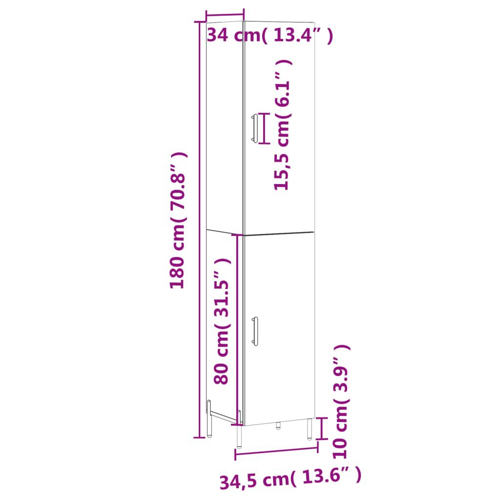 vidaXL Ντουλάπι Λευκό 34,5 x 34 x 180 εκ. από Επεξεργασμένο Ξύλο