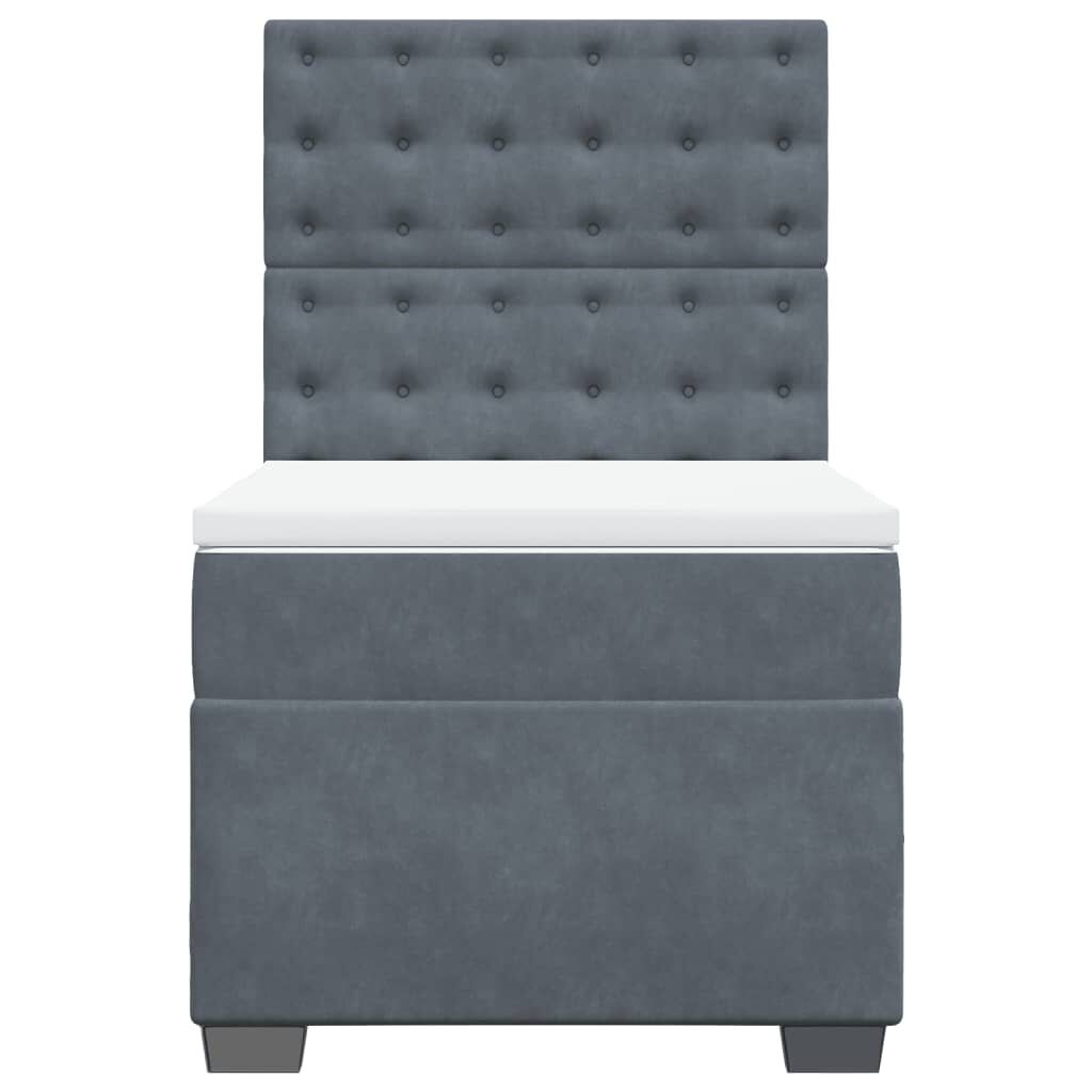 vidaXL Κρεβάτι Boxspring με Στρώμα Σκούρο Γκρι 90x200 εκ. Βελούδινο