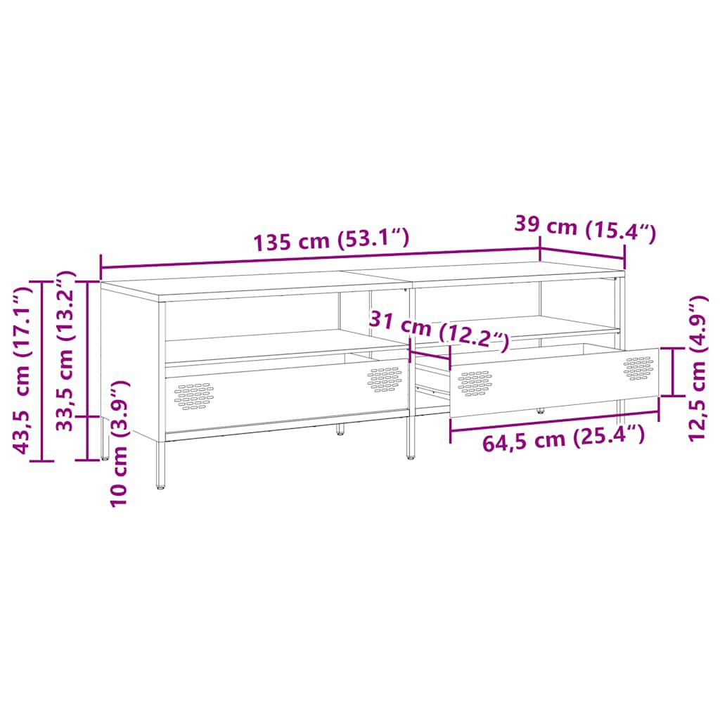 vidaXL Έπιπλο Τηλεόρασης Λευκό 135x39x43,5 εκ. Ατσάλι Ψυχρής Έλασης