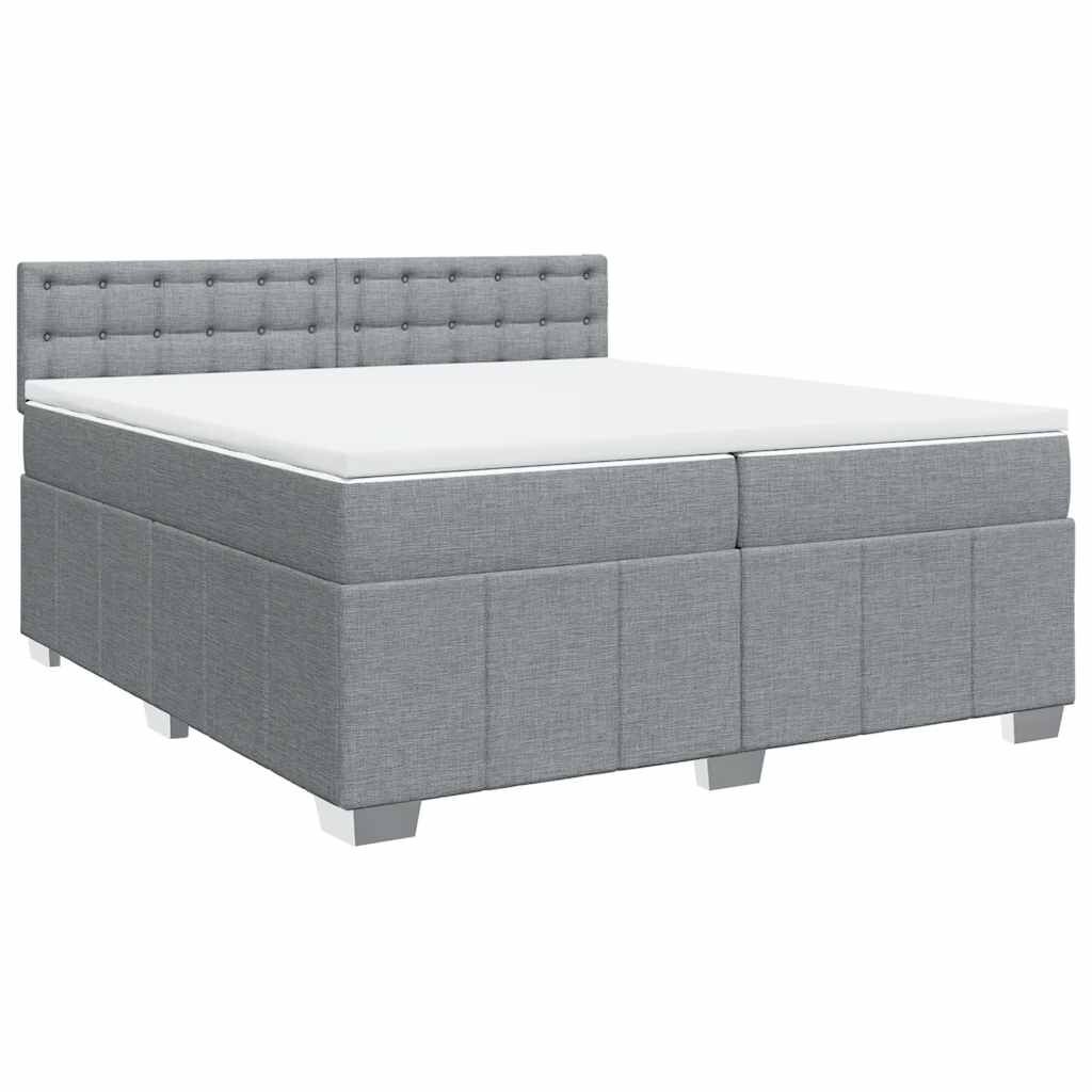 vidaXL Κρεβάτι Boxspring με Στρώμα Ανοιχτό Γκρι 200x200 εκ. Υφασμάτινο