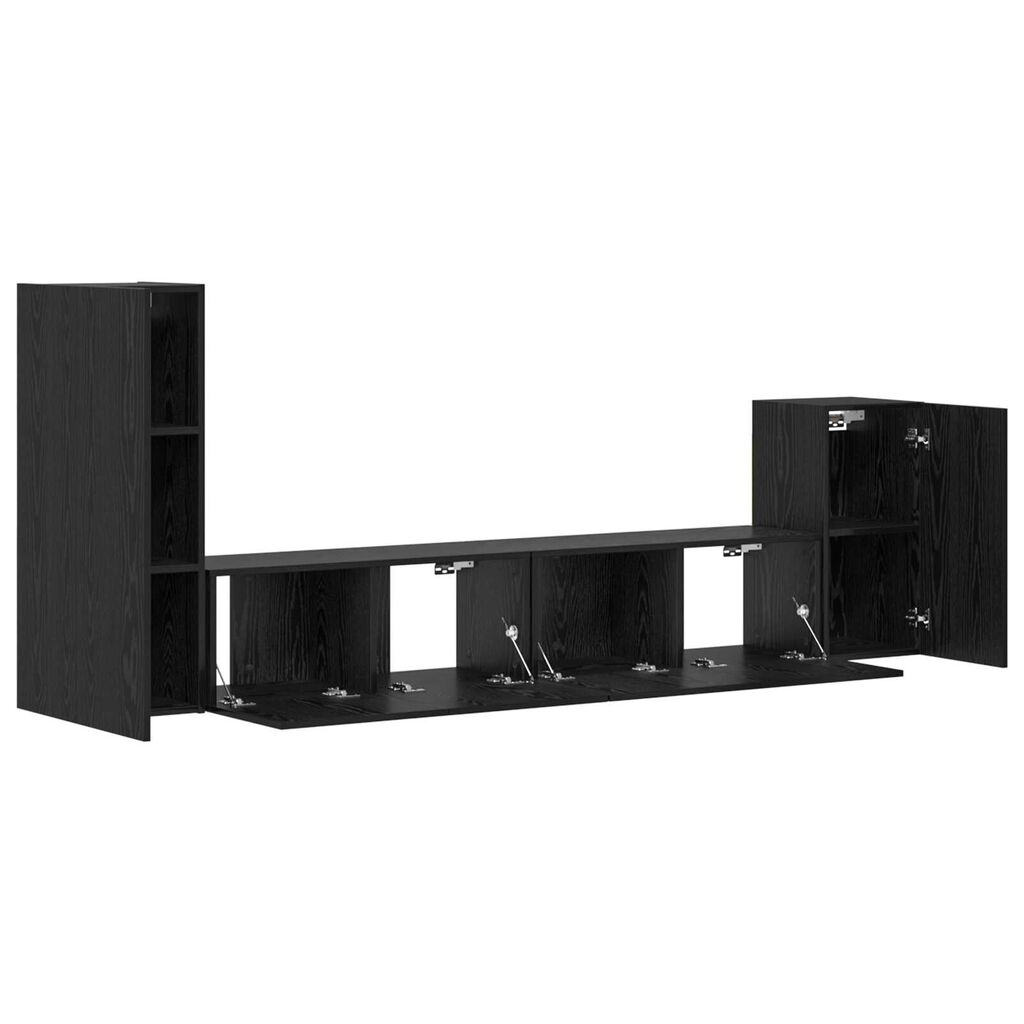 vidaXL Τηλεοπτική Κάβα Τοίχου 4 pcs Μαύρη Δρυς Επεξεργασμένο ξύλο