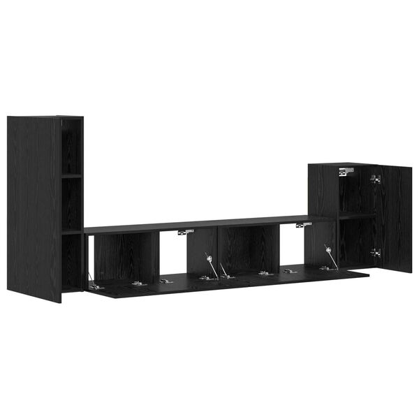 vidaXL Τηλεοπτική Κάβα Τοίχου 4 pcs Μαύρη Δρυς Επεξεργασμένο ξύλο