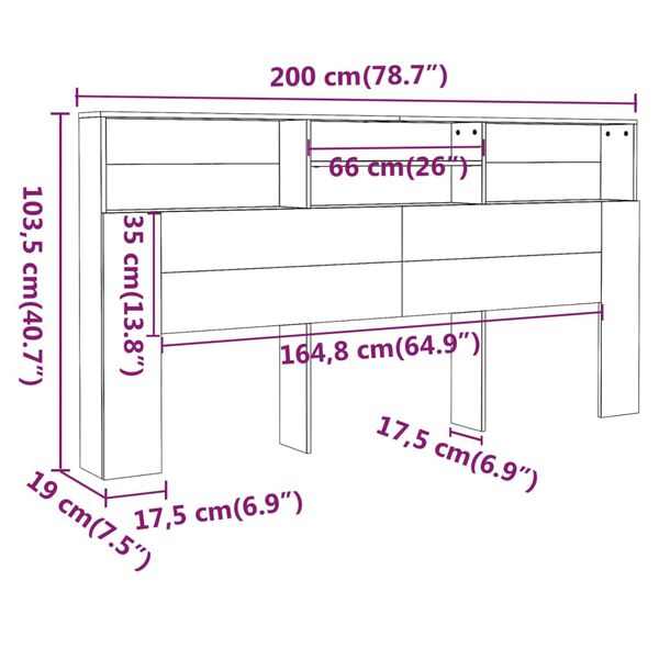 vidaXL Κεφαλάρι Με Αποθηκευτικό Χώρο Μαύρο 200 x 19 x 103,5 εκ.