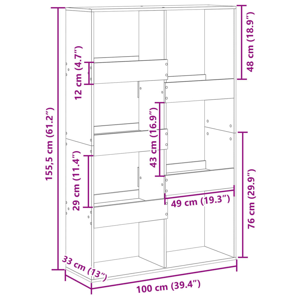 vidaXL Βιβλιοθήκη Γκρι Σκυροδέματος 100x33x155,5 εκ. Επεξεργ. Ξύλο