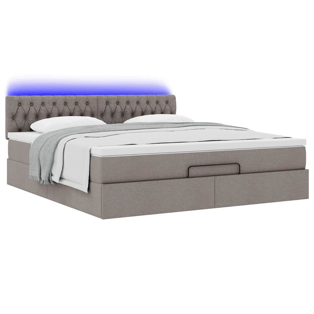 vidaXL Οθωμανικό κρεβάτι με στρώμα & LEDs Taupe 180x200cm ύφασμα
