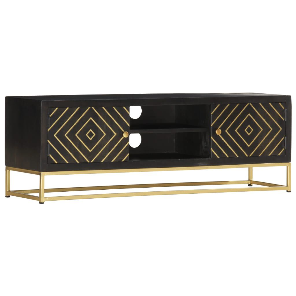 vidaXL Έπιπλο Τηλεόρασης Μαύρο/Χρυσό 120 x 30 x 40 εκ. από Μασίφ Ξύλο Μάνγκο