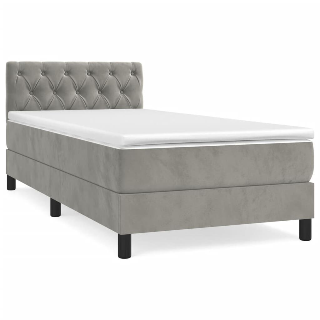 vidaXL Κρεβάτι Boxspring με Στρώμα Ανοιχτό Γκρι 80x200 εκ. Βελούδινο
