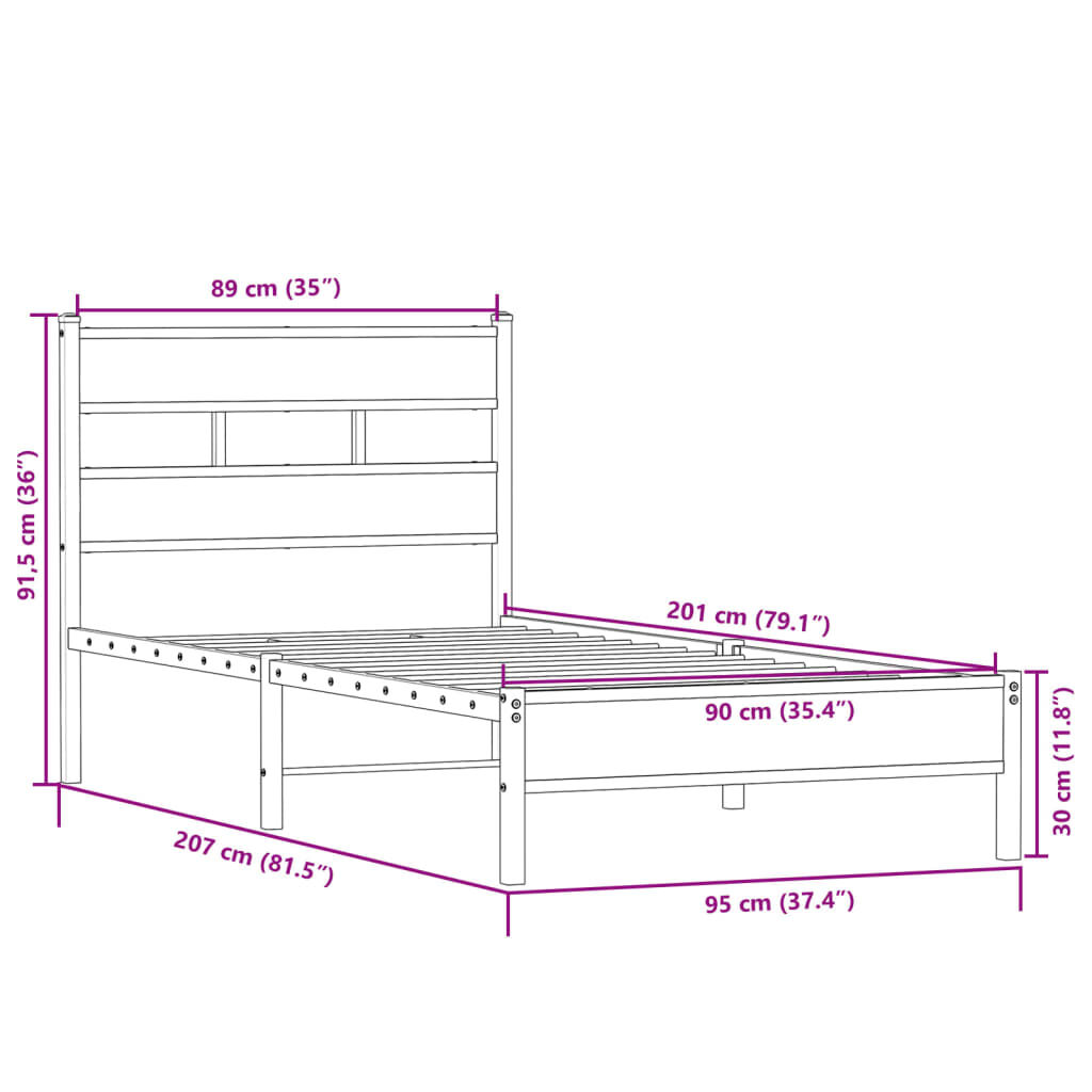 vidaXL Πλαίσιο Κρεβ. Χωρ. Στρώμα Sonoma Δρυς 90x200 εκ. Επεξ. Ξύλο