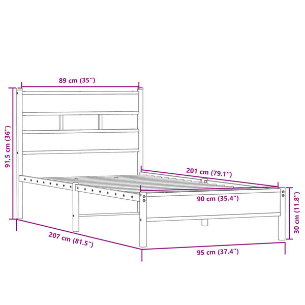 vidaXL Πλαίσιο Κρεβ. Χωρ. Στρώμα Sonoma Δρυς 90x200 εκ. Επεξ. Ξύλο