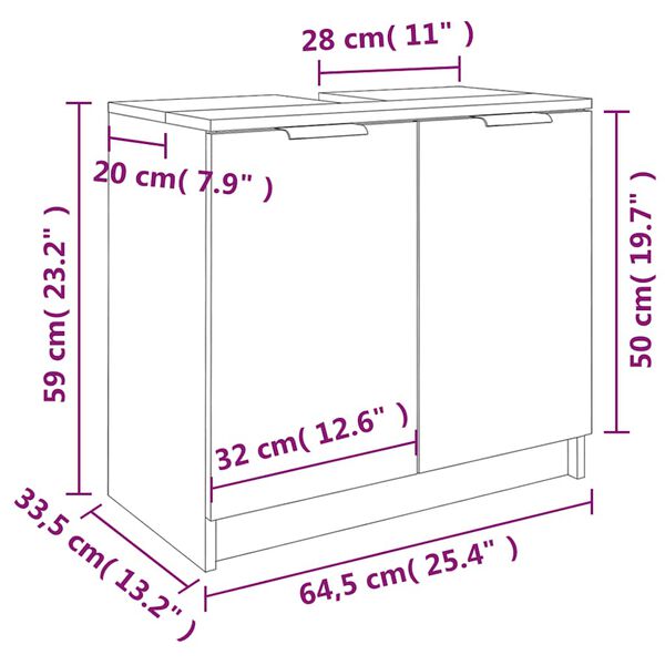 vidaXL Ντουλάπι Μπάνιου Γυαλιστερό Λευκό 64,5x33,5x59εκ. Επεξεργ. Ξύλο