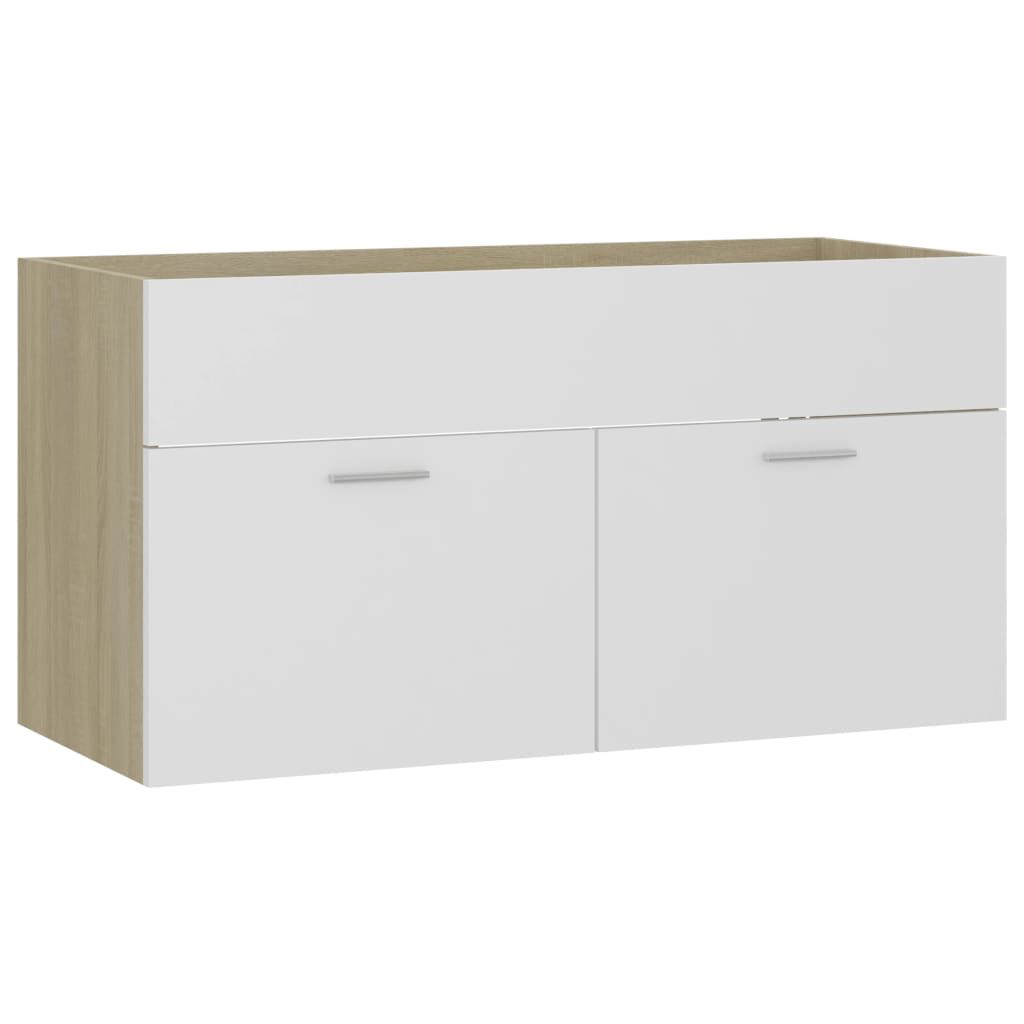 vidaXL Ντουλάπι Νιπτήρα Λευκό/Sonoma Δρυς 90x38,5x46εκ. από Επεξ. Ξύλο