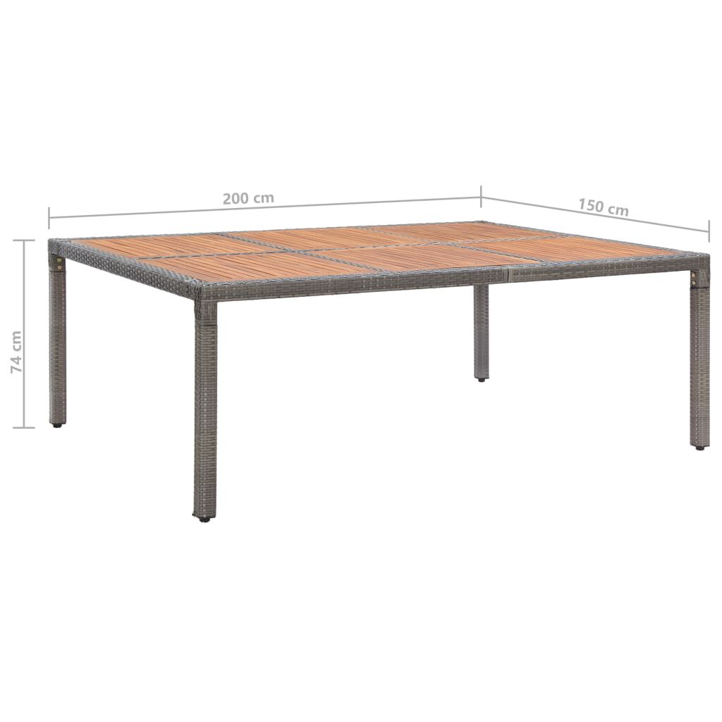 vidaXL Τραπέζι Κήπου Γκρι 200x150x74 εκ. Συνθετικό Ρατάν/Ξύλο Ακακίας
