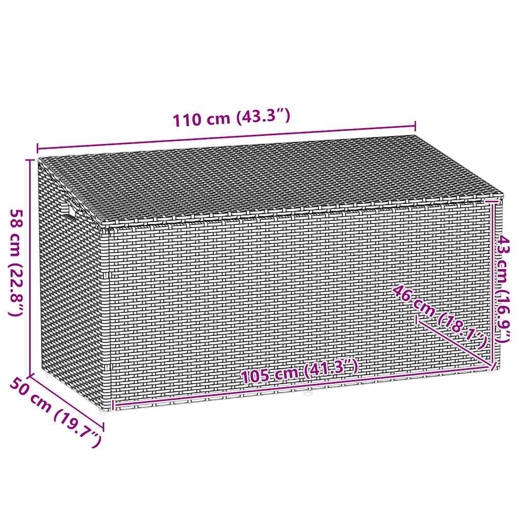 vidaXL Box αποθήκευσης κήπου Μπεζ 110x50x58 cm Poly Rattan