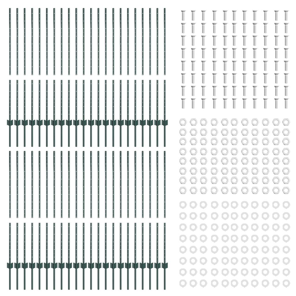 vidaXL Ασημένιοι Πόλοι Φράχτη 44 pcs Πράσινο