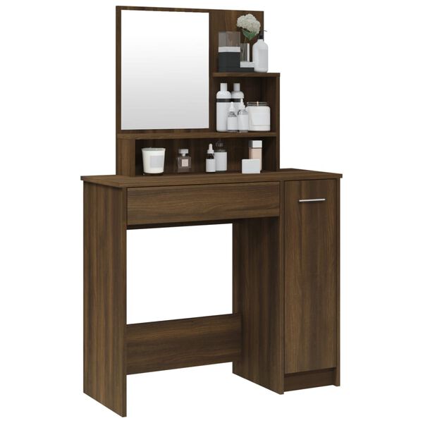 vidaXL Μπουντουάρ με Καθρέφτη Καφέ Δρυς 86,5x35x136 εκ.