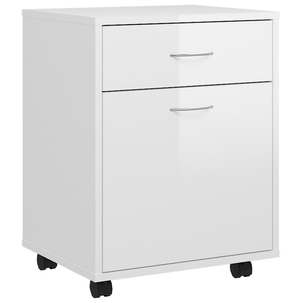 vidaXL Ντουλάπι Τροχήλατο Γυαλιστ. Λευκό 45x38x54 εκ. από Επεξ. Ξύλο