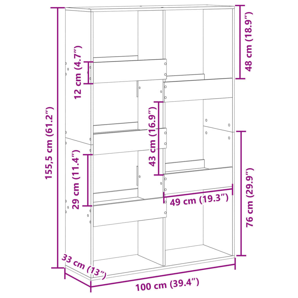 vidaXL Βιβλιοθήκη Καφέ Δρυς 100x33x155,5 εκ. από Επεξεργασμένο Ξύλο