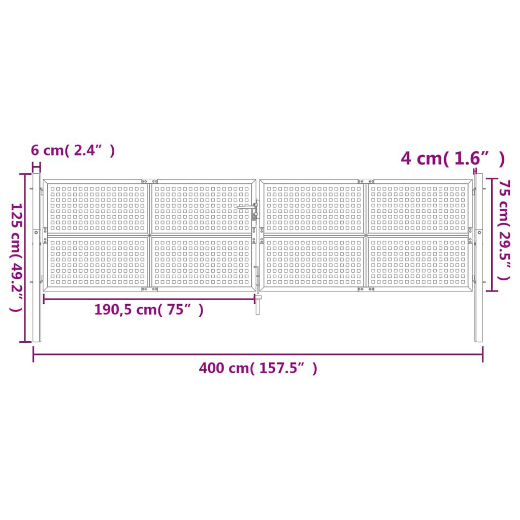 vidaXL Πύλη Κήπου Ανθρακί 400 x 125 εκ. Ατσάλινη