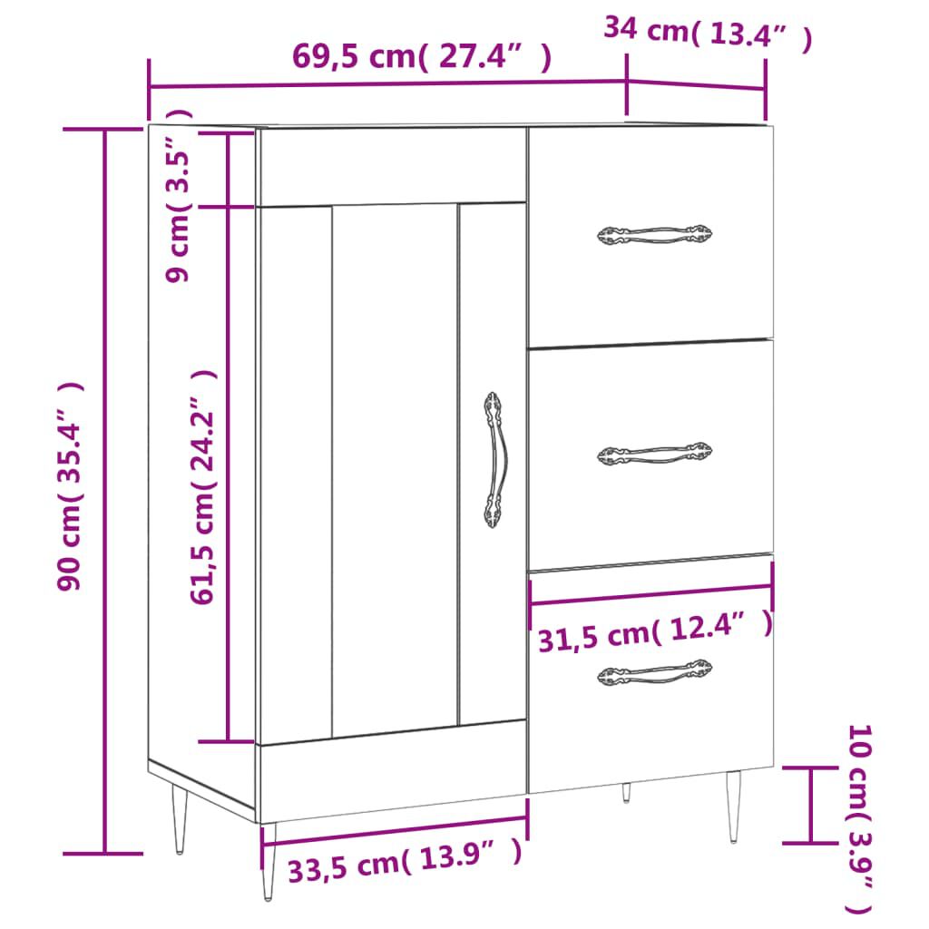 vidaXL Ντουλάπι Γυαλιστερό Λευκό 69,5x34x90 εκ. Επεξεργασμένο Ξύλο
