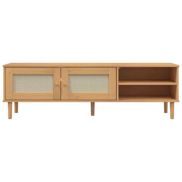 vidaXL Έπιπλο Τηλεόρασης SENJA Καφέ / Ρατάν 158x40x49 εκ. Μασίφ Πεύκο