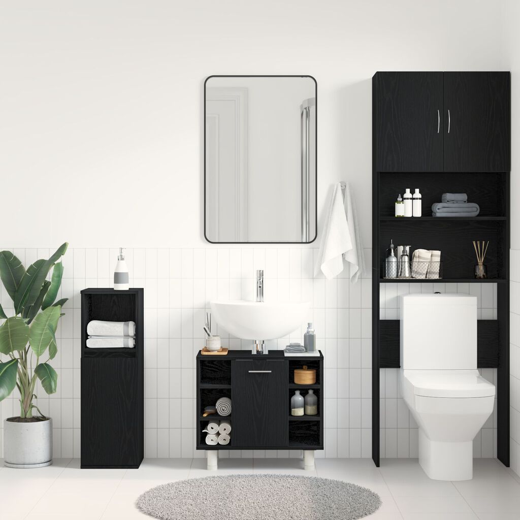 vidaXL Ντουλάπι Μπάνιου Μαύρο Δρυς 60x32x54 εκ. Επεξεργασμένο Ξύλο
