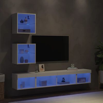 vidaXL Έπιπλα Τοίχου Τηλεόρασης 5 τεμ LED Λευκά από Επεξεργασμένο Ξύλο
