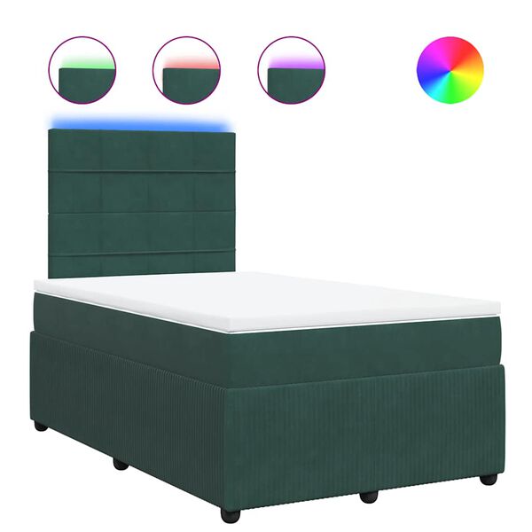 vidaXL Κρεβάτι Boxspring με Στρώμα Σκούρο Πράσινο 120x190εκ. Βελούδινο
