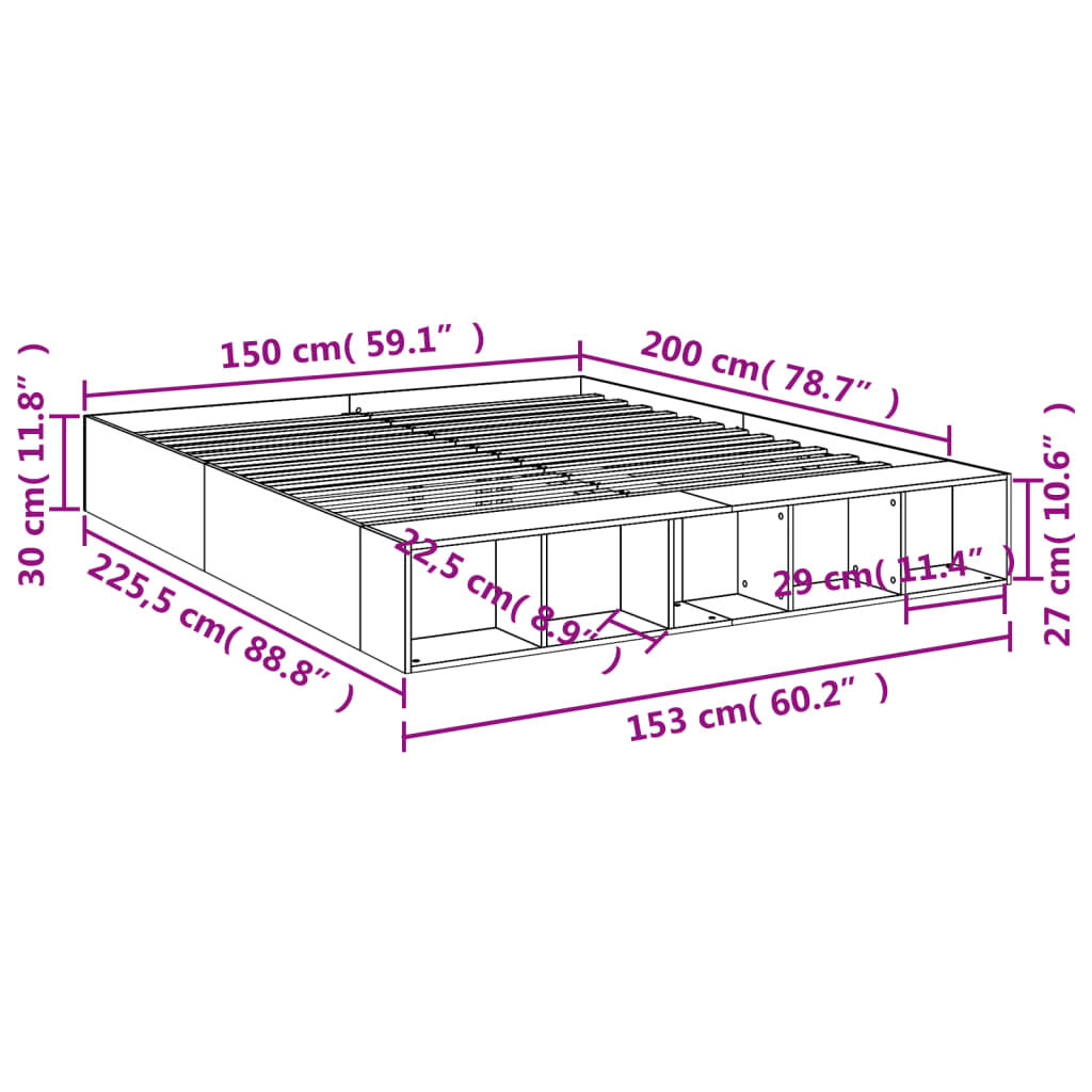 vidaXL Πλαίσιο Κρεβατιού Sonoma Δρυς 150x200 εκ. Επεξεργασμένο Ξύλο