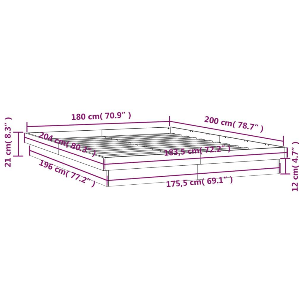 vidaXL Πλαίσιο Κρεβατιού LED Καφέ Κεριού 180x200 εκ. Μασίφ Ξύλο Πεύκου