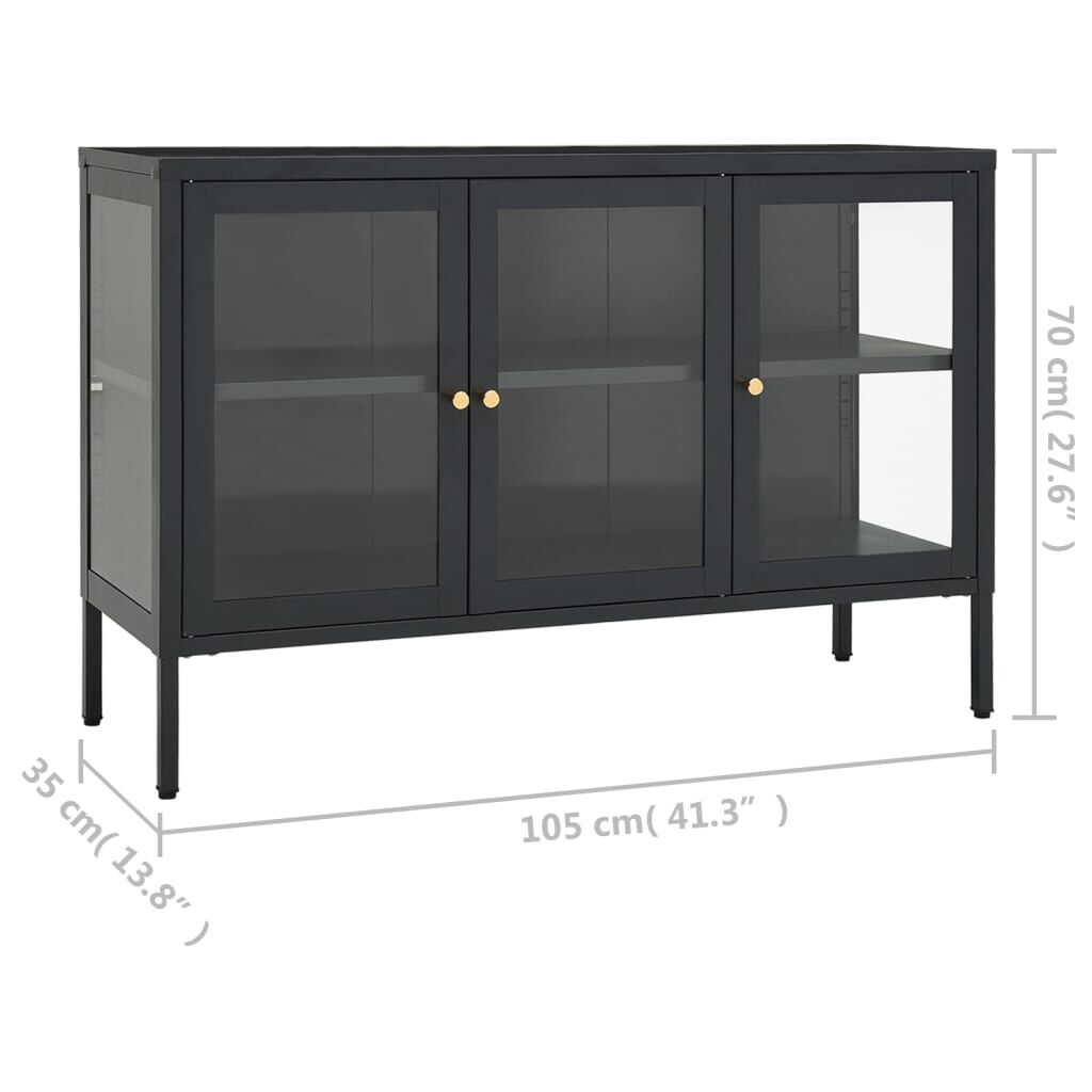 vidaXL Μπουφές Ανθρακί 105 x 35 x 70 εκ. από Ατσάλι και Γυαλί