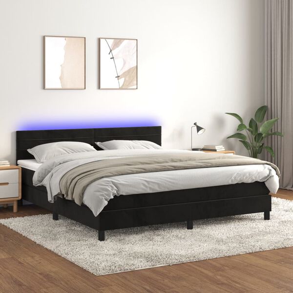 vidaXL &Kappa;&rho;&epsilon;&beta;ά&tau;&iota; Boxspring &mu;&epsilon; &Sigma;&tau;&rho;ώ&mu;&alpha; & LED &Mu;&alpha;ύ&rho;&omicron; 180x200 &epsilon;&kappa;. &Beta;&epsilon;&lambda;&omicron;ύ&delta;&iota;&nu;&omicron;