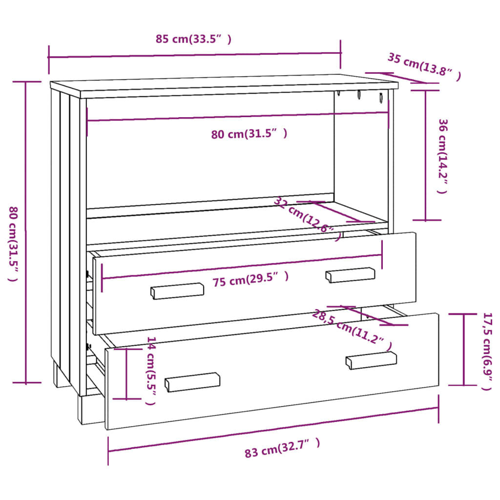 vidaXL Ντουλάπι HAMAR Σκ. Γκρι 85 x 35 x 80 εκ. από Μασίφ Ξύλο Πεύκου