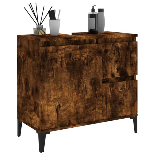 vidaXL Ντουλάπι Μπάνιου Καπνιστή Δρυς 65x33x60 εκ. Επεξεργασμένο Ξύλο