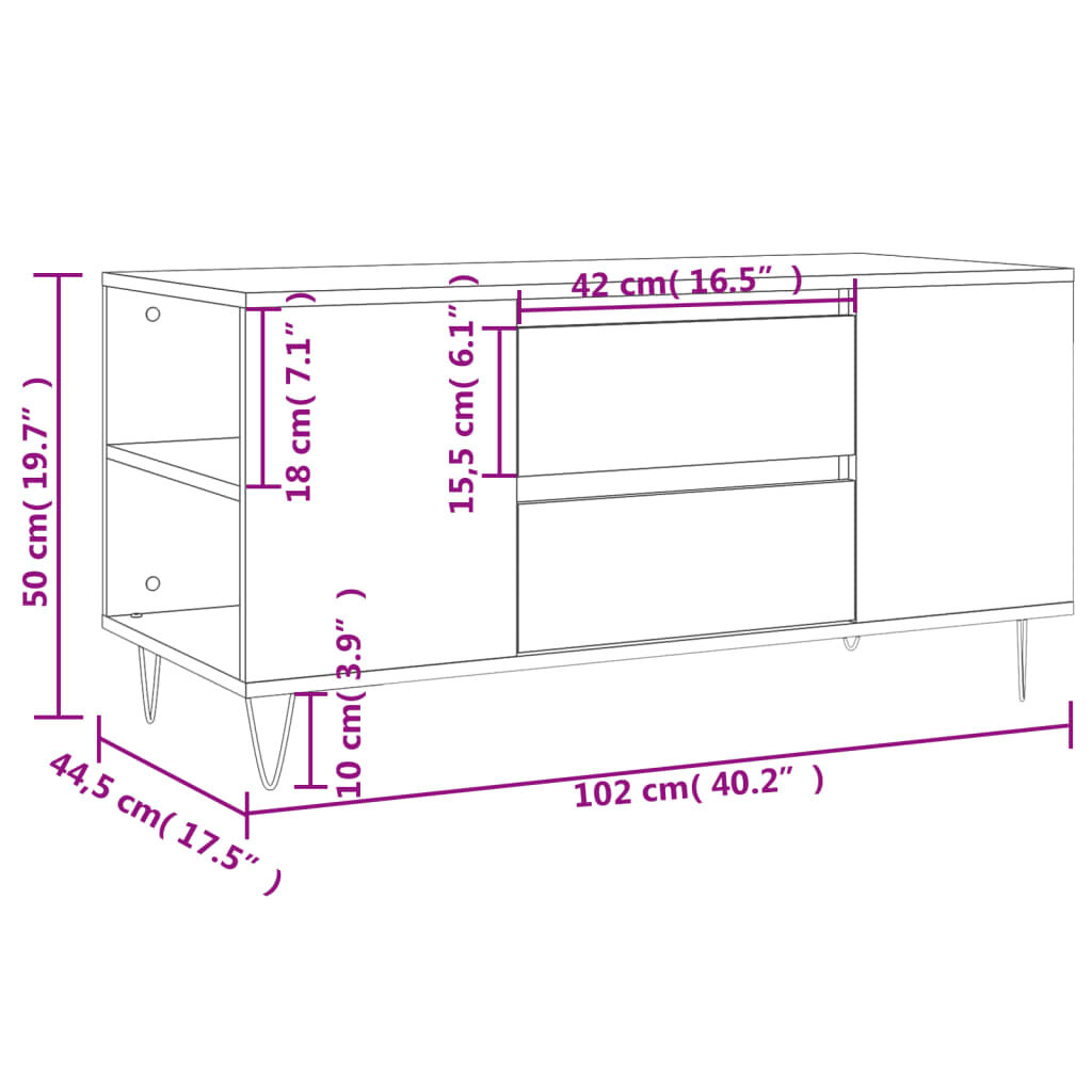 vidaXL Τραπεζάκι Σαλονιού Sonoma Δρυς 102x44,5x50 εκ. Επεξεργ. Ξύλο