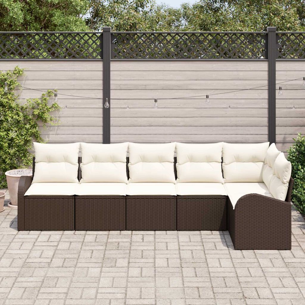 vidaXL Σετ Καναπέ Κήπου με μαξιλάρι 6 pcs Καφέ Πολυ ράταν