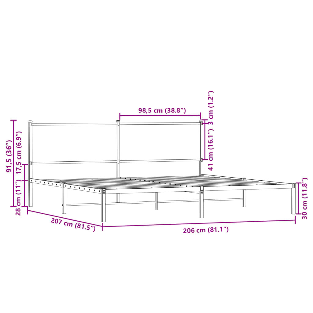 vidaXL Σκελετός Κρεβ. Χωρίς Στρώμα Sonoma Δρυς 200x200 εκ. Μεταλλικό