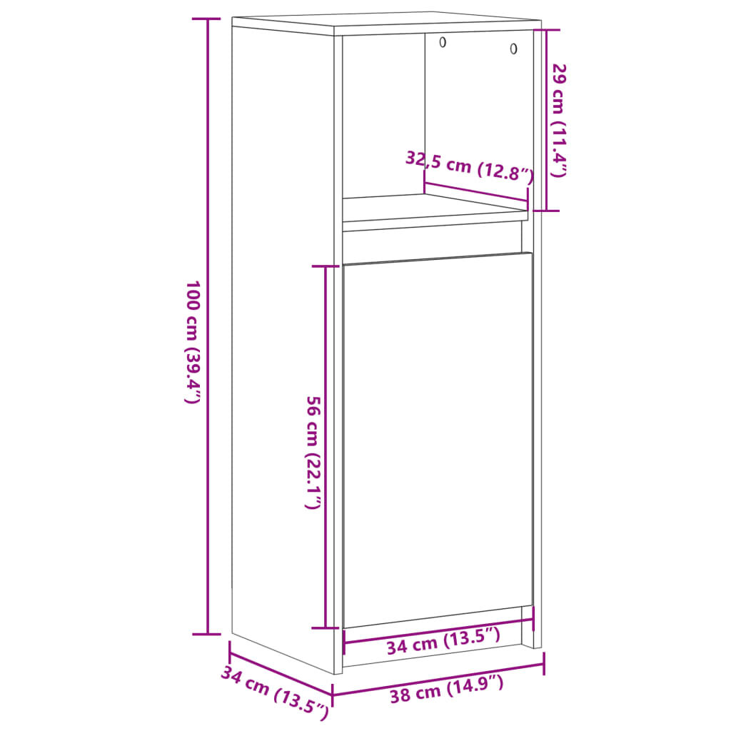vidaXL Ντουλάπι με Φώτα LED Μαύρη 38x34x100 εκ. Επεξεργασμένο Ξύλο