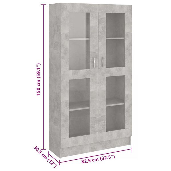 vidaXL Βιτρίνα Γκρι του Σκυροδέματος 82,5 x 30,5 x 150 εκ. Επεξ. Ξύλο