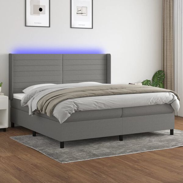 vidaXL &Kappa;&rho;&epsilon;&beta;ά&tau;&iota; Boxspring &mu;&epsilon; &Sigma;&tau;&rho;ώ&mu;&alpha; & LED &Sigma;&kappa;.&Gamma;&kappa;&rho;&iota; 200x200&epsilon;&kappa;. &Upsilon;&phi;&alpha;&sigma;&mu;ά&tau;&iota;&nu;&omicron;