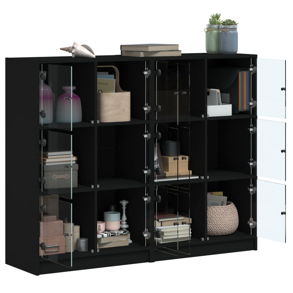 vidaXL Βιβλιοθήκη με Πόρτες Μαύρη 136x37x109 εκ. Επεξ. Ξύλο