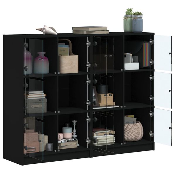 vidaXL Βιβλιοθήκη με Πόρτες Μαύρη 136x37x109 εκ. Επεξ. Ξύλο