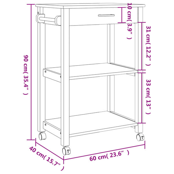 vidaXL Τρόλεϊ Κουζίνας MONZA 60x40x90 εκ. από Μασίφ Ξύλο Πεύκου